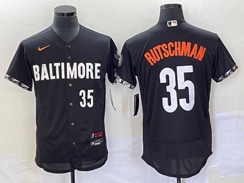 Men's Baltimore Orioles #35 Adley Rutschman Number Black 2023 City Connect Flex Base Jersey